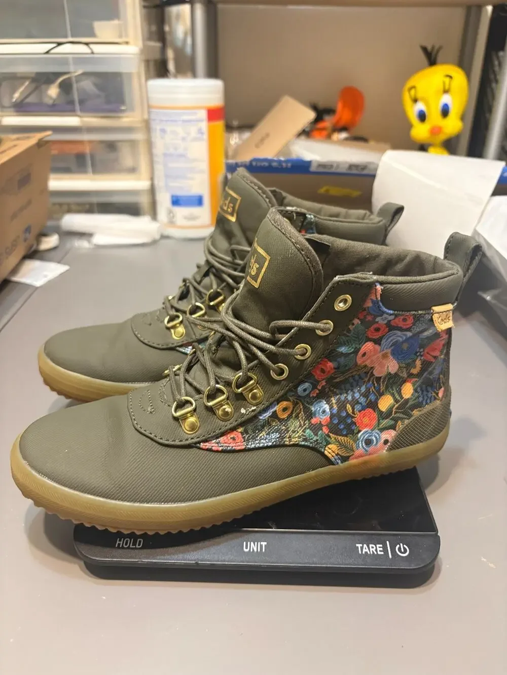 Keds x Rifle Paper Co Garden Party Scout Weather Boots Sz 7 Floral Olive